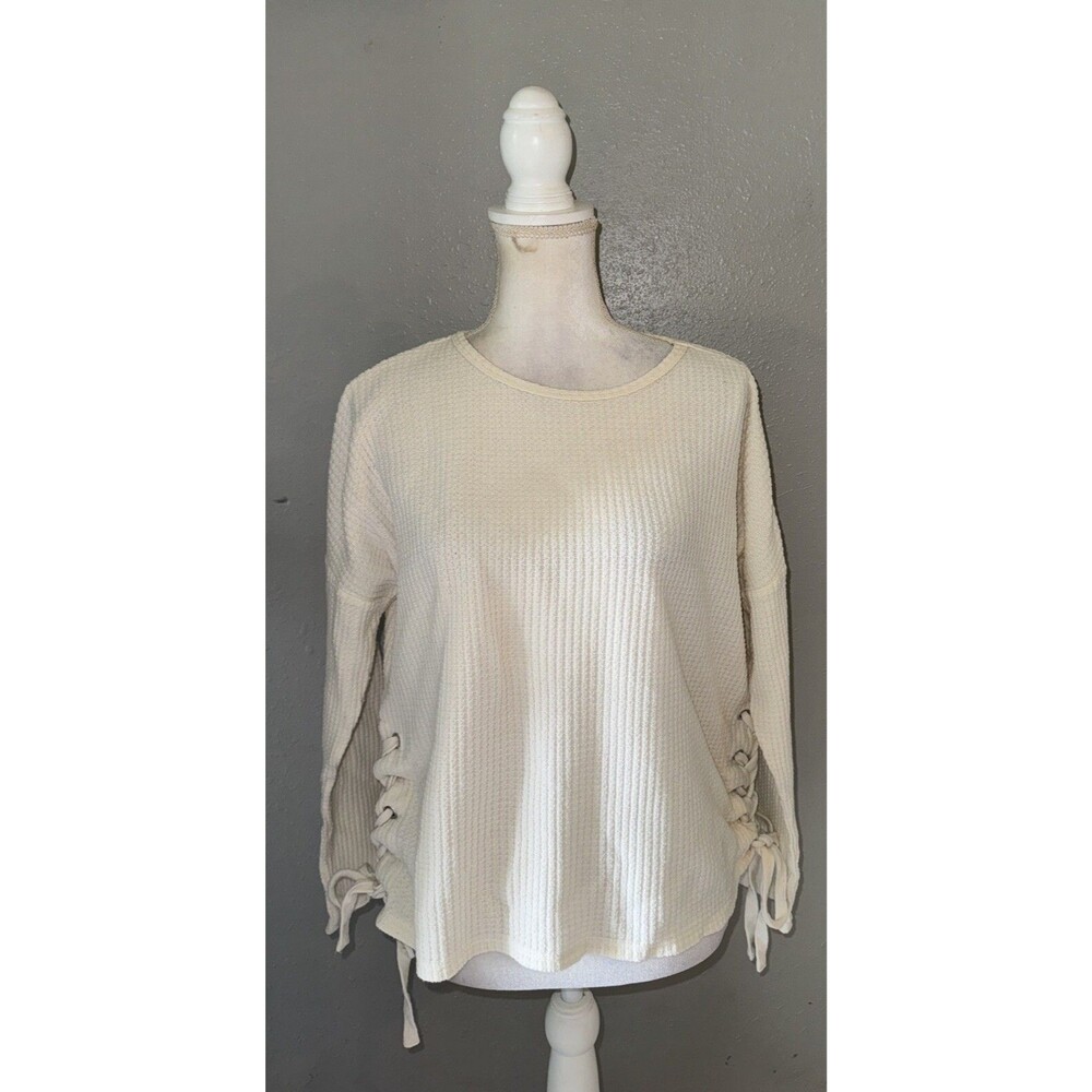 Z Supply Cream Waffle Knit Top with Ties, Women's Size Large